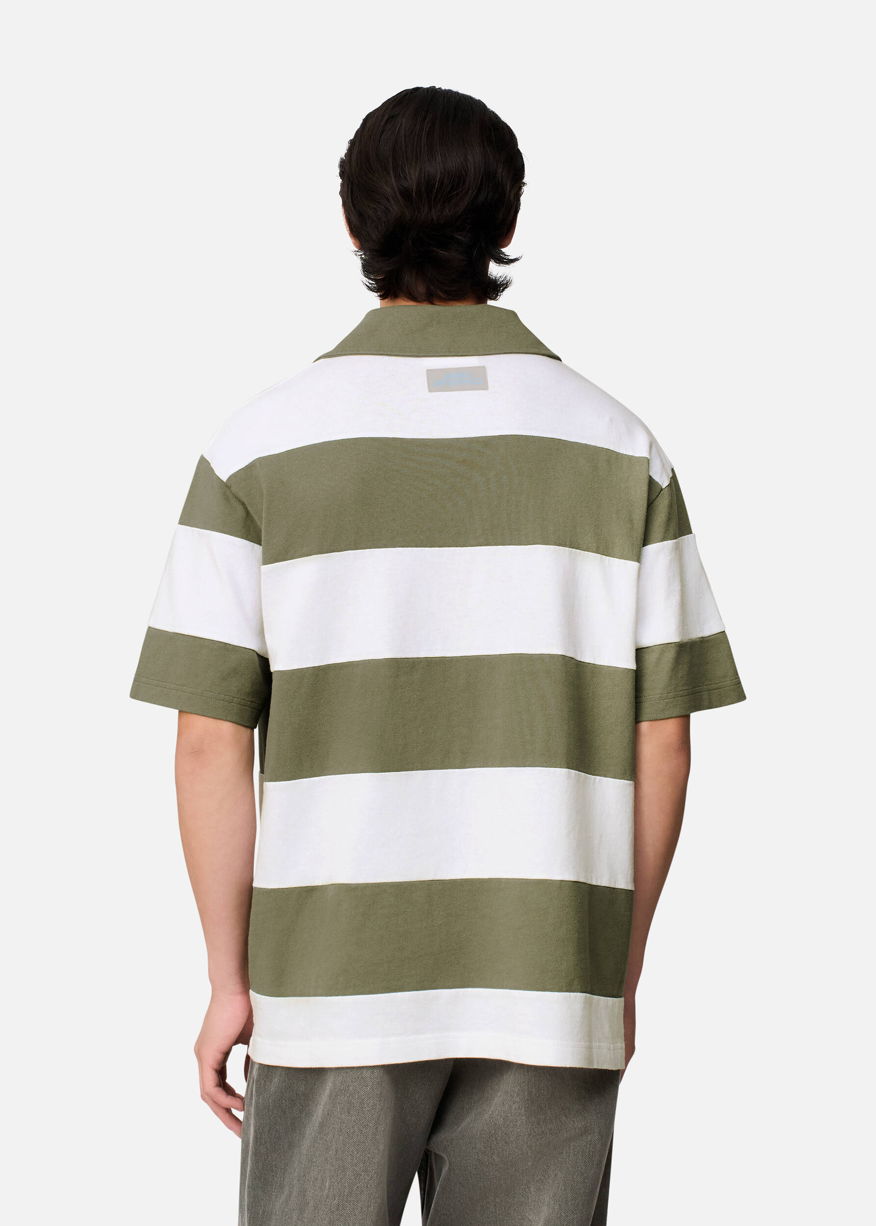 Striped Polo T-Shirt White/Deep Lichen Green