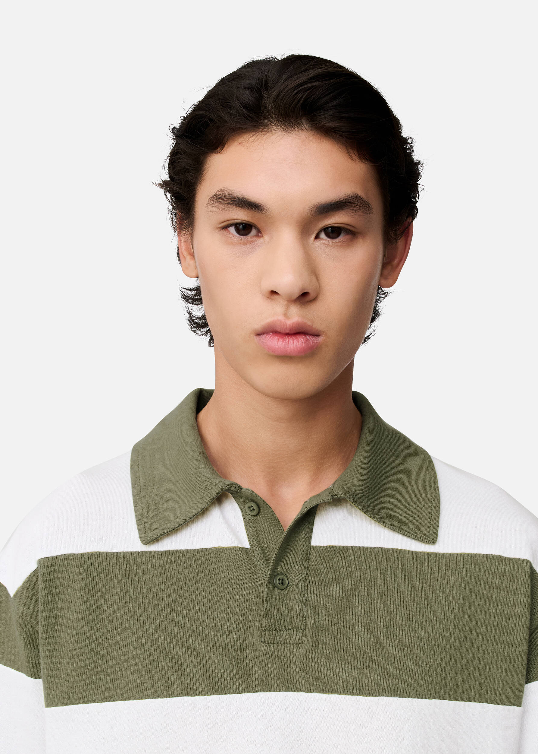 Striped Polo T-Shirt White/Deep Lichen Green 4 Striped Polo T-Shirt White/Deep Lichen Green