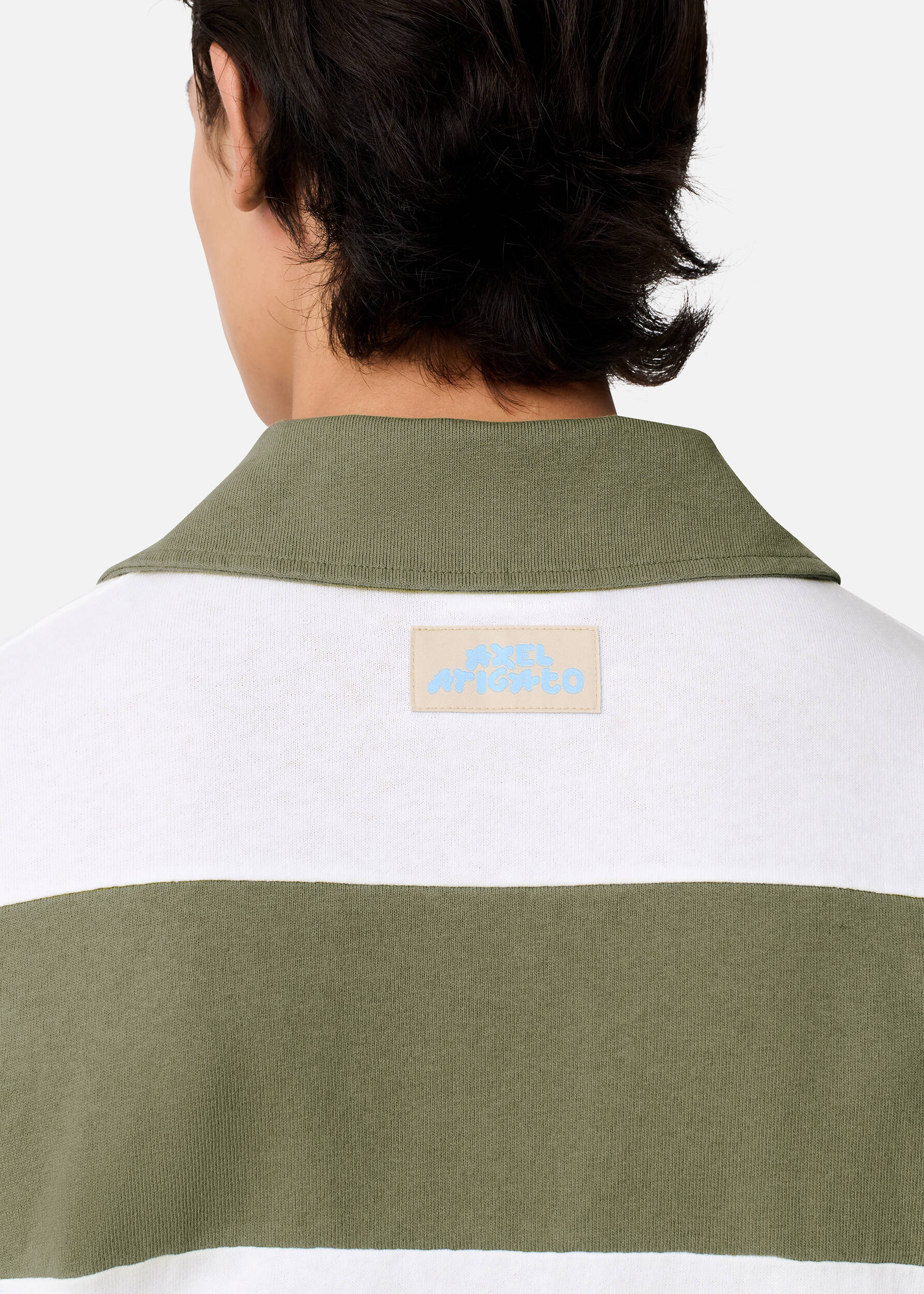 Striped Polo T-Shirt White/Deep Lichen Green 5 Striped Polo T-Shirt White/Deep Lichen Green