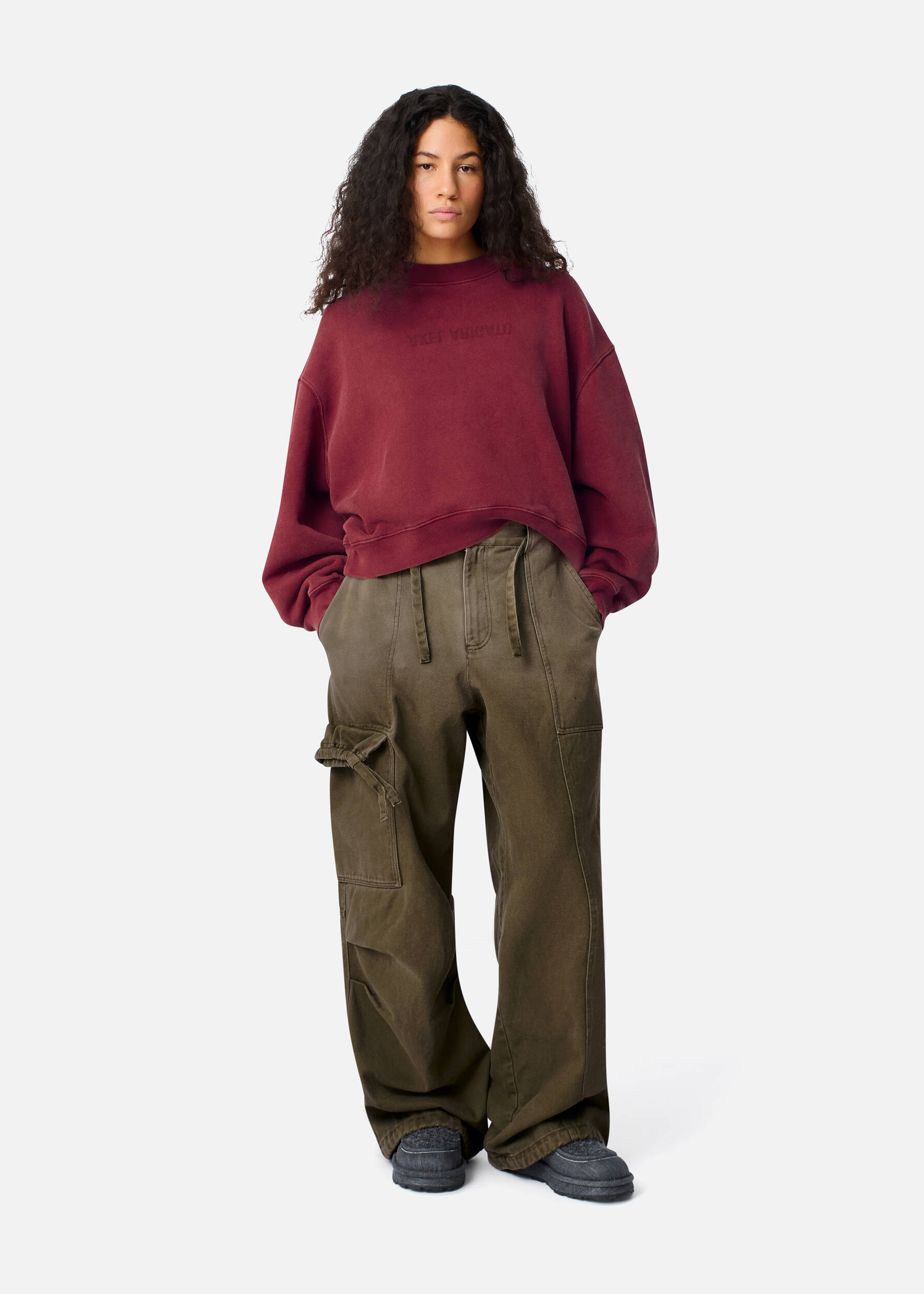 Distort Washed Sweatshirt Burgudy Red