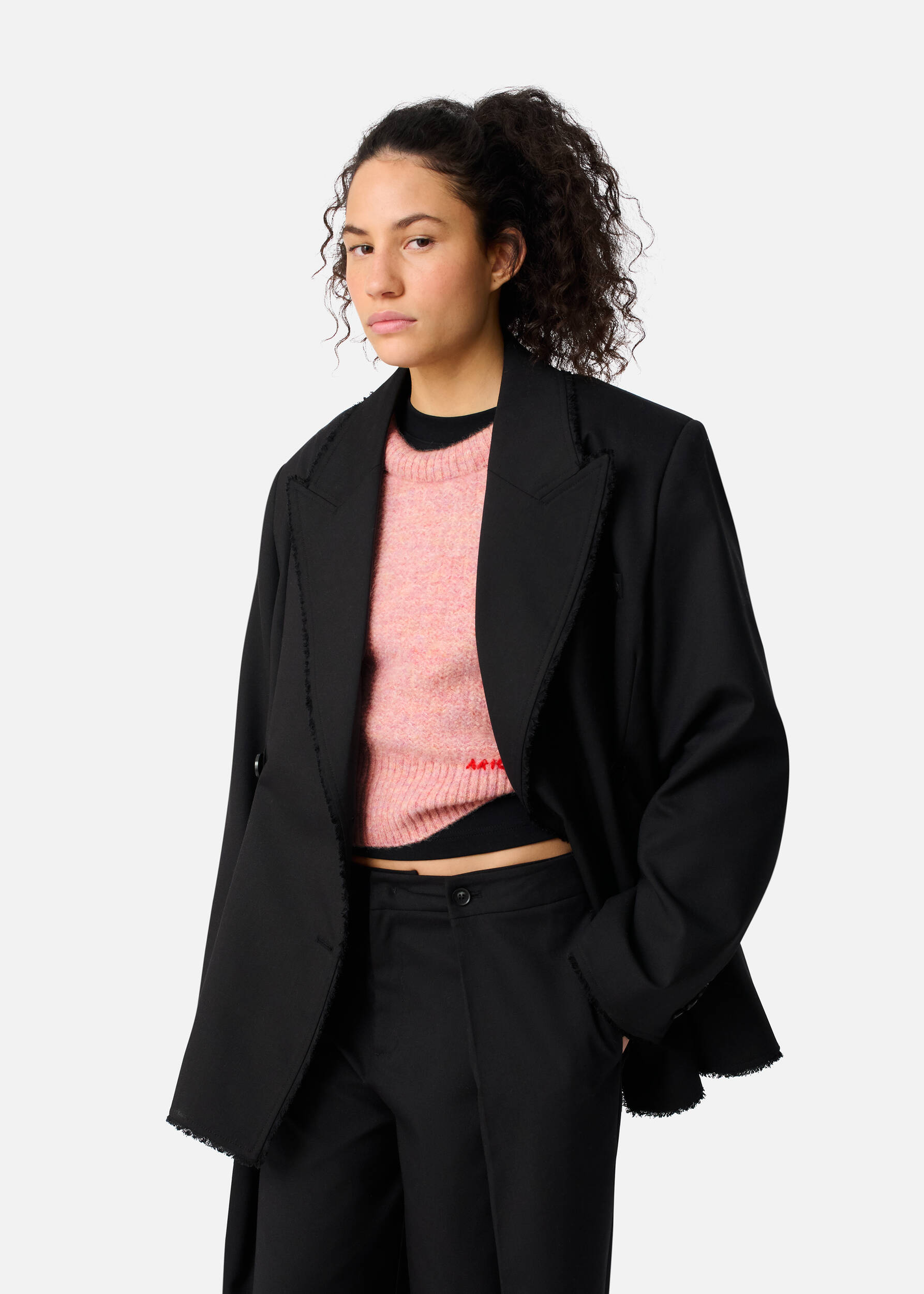 Thea Frayed Blazer Black