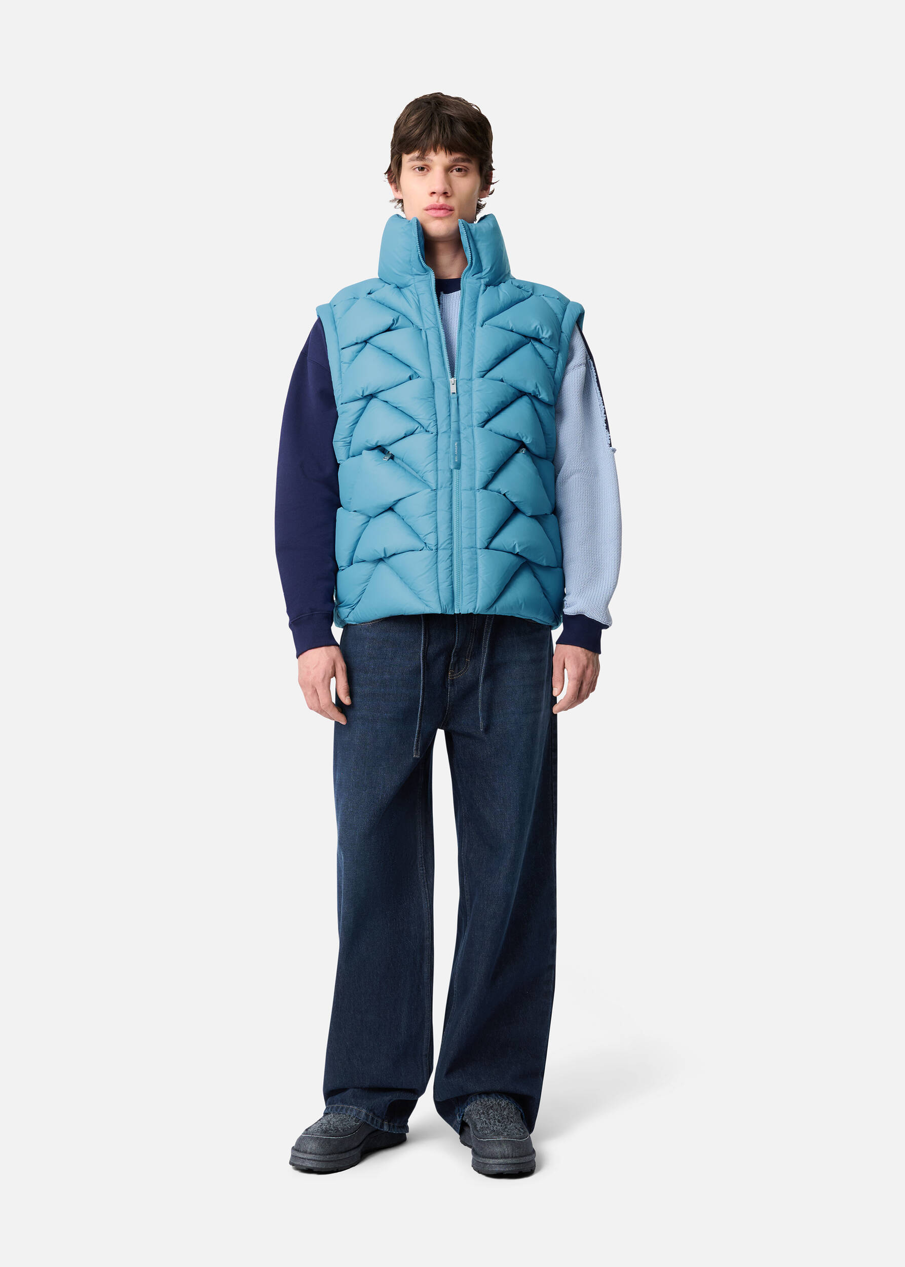 Knit Puffer Vest Sky Blue