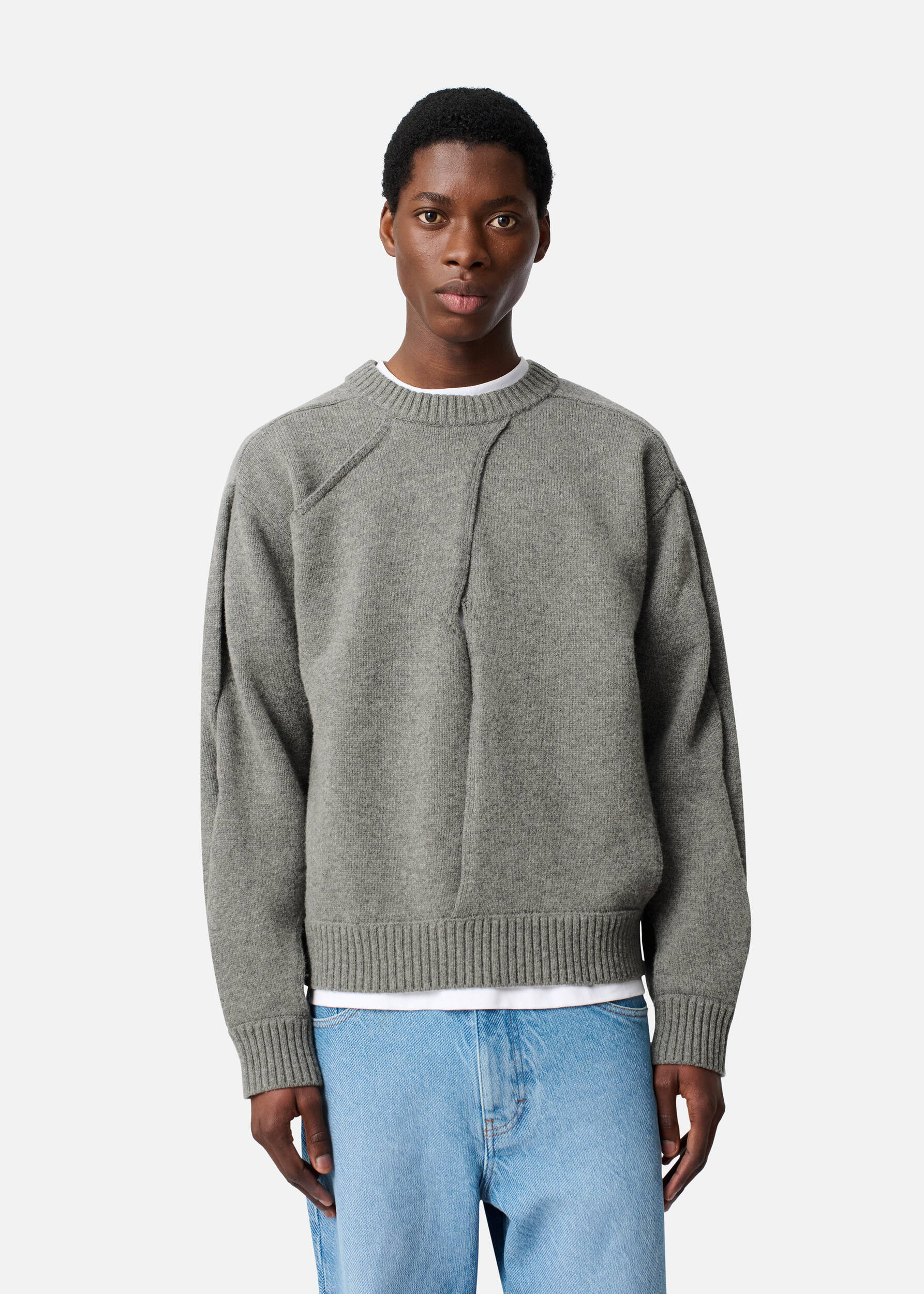 Stitch Panelled Sweater Grey Melange