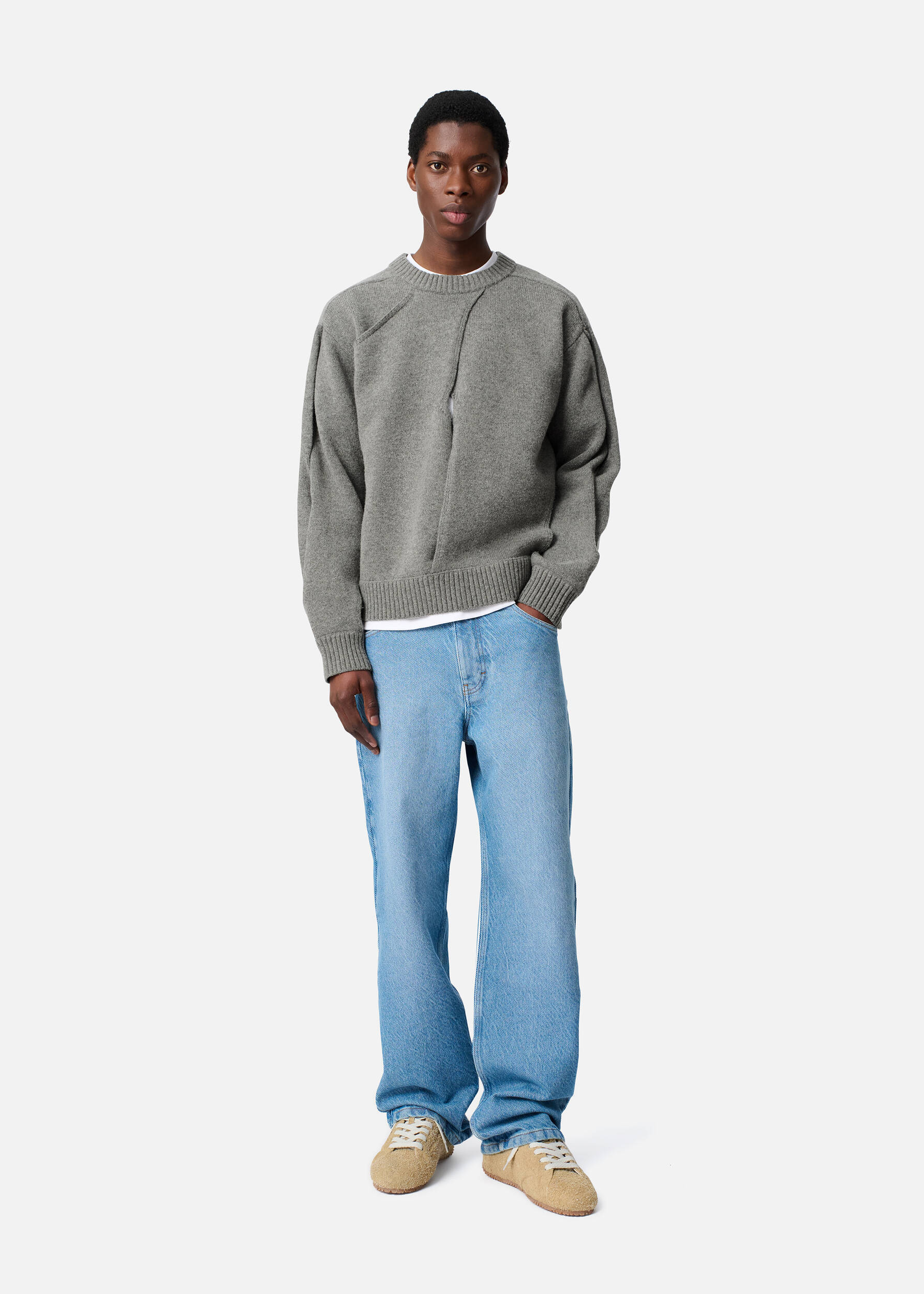 Stitch Panelled Sweater Grey Melange 3 Stitch Panelled Sweater Grey Melange